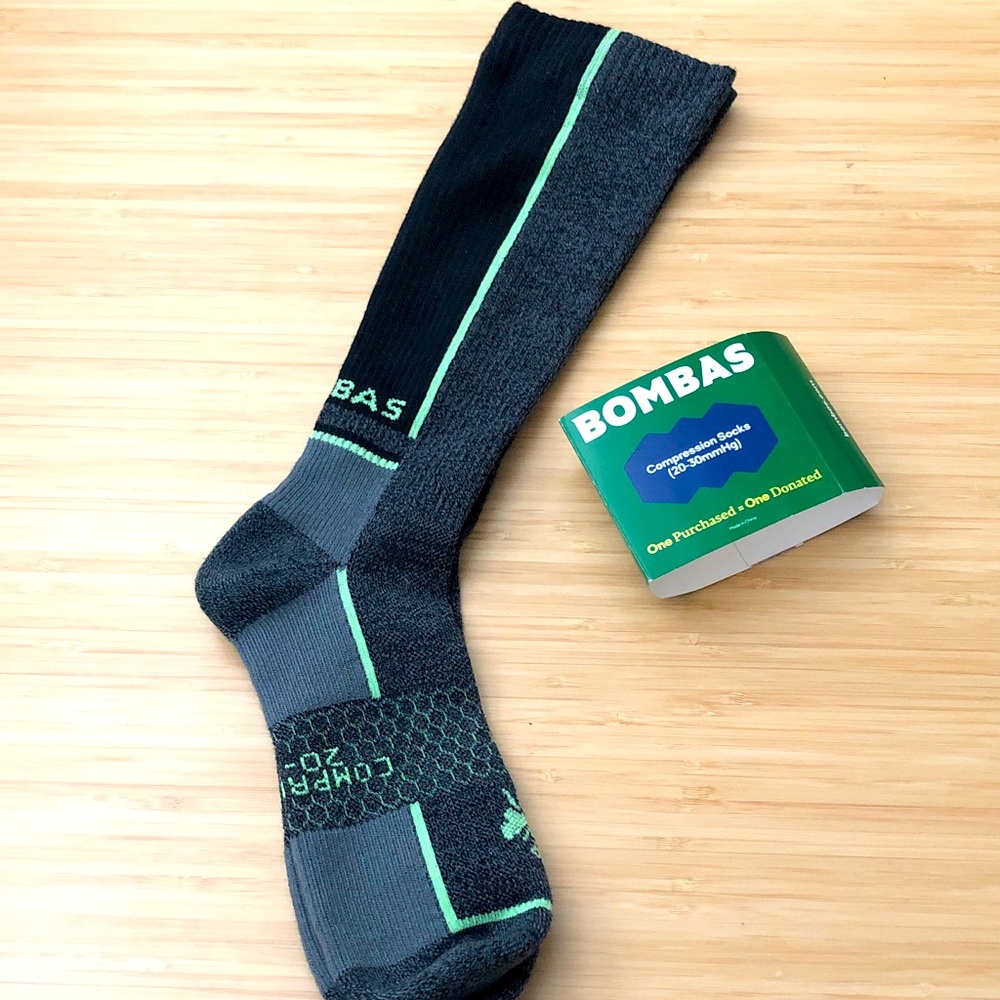 Bombas Women’s Black & Charcoal Crew Socks with Mint Trim